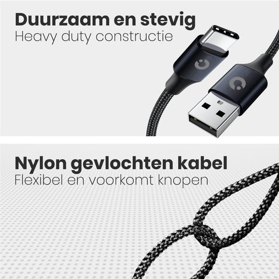 Auronic USB-C Kabel - 2M - 2.4A - USB C zu USB-A - Geflochtenes Nylon - Schwarz