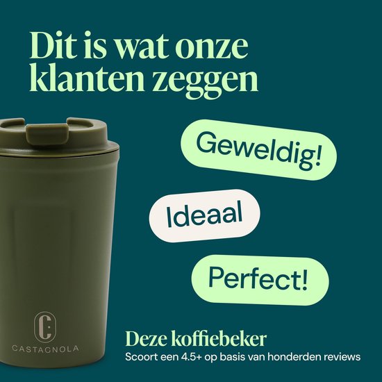 Castagnola Thermosbecher - Kaffeebecher To Go - Reisebecher für Kaffee und Tee - Teebecher - 380 ML - Edelstahl - Grün