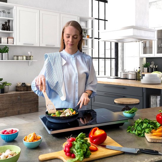 KitchenBrothers Induktionskochfeld - 2 Brenner - Freistehend - 1500W + 2000W - Edelstahl