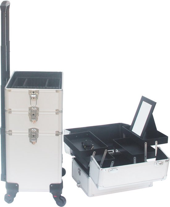 Aluminium-Schminkkoffer, Nagelkoffer, Schminkkoffer, Friseurwagen / Beauty-Case / Trolley zur Aufbewahrung Ihrer Körperpflegeprodukte 4 in 1