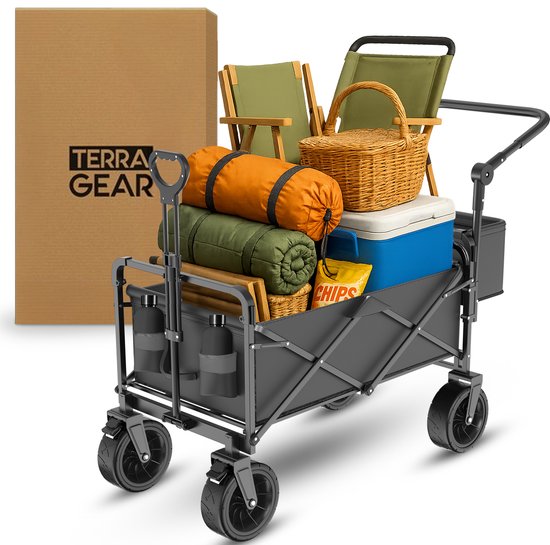 TerraGear Faltbarer Wagen - Wagen mit Dach und Griff - Schwarz - 120L Fassungsvermögen - 150KG Tragfähigkeit