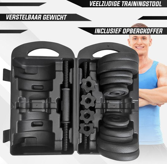 Fitby Dumbells 20KG - Hanteln - Gewichte Set - Einstellbare Hanteln - Hantelset - Hantelset - Gusseisen - Inklusive Aufbewahrungskoffer