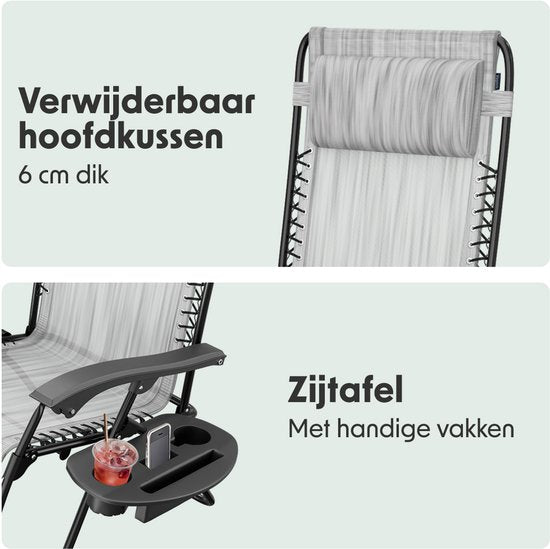 LifeGoods Faltbarer Gartenstuhl - Gartenliege - 30°-90° verstellbar - Metall - Hellgrau