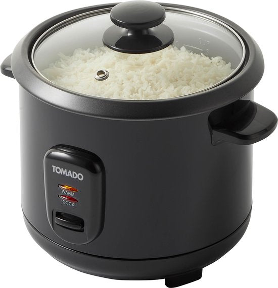 Tomado TRC1001B - Reiskocher - 5 Portionen - Fassungsvermögen 1 Liter - Warmhaltefunktion - Antihaftbeschichtung - PFAS-frei - Schwarz
