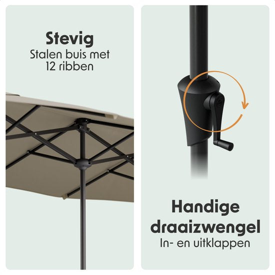 LifeGoods Doppelter Sonnenschirm - Garten - 220x400cm - bis zu 8 Personen - Wasserdicht - UPF50+ - Taupe