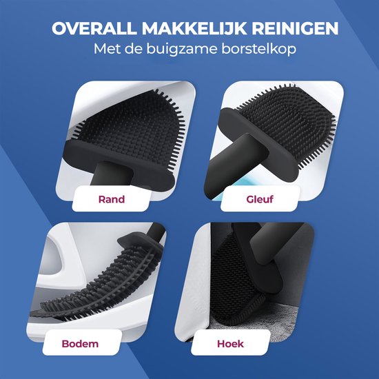 Roegaarden WC-Bürste mit Halter - Toilettenbürste - Silikon - Freistehend und hängend - Schwarz Ganz