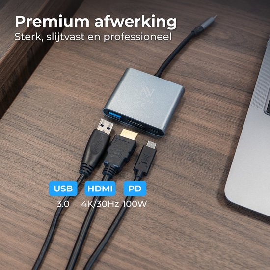 Nuvance USB C zu HDMI Adapter - USB C HDMI - USB Hub - UBS C zu USB A - 4K HDMI Splitter - PD100W Laptop Aufladung