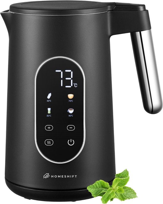 HomeShift® Wasserkocher mit Temperaturkontrolle - Warmhaltefunktion - Doppelwandig - Elektrisch - 1,7 Liter - 2200W - Schwarz