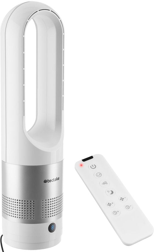 tectake® Turmventilator Polar - Säulenventilator inklusive Fernbedienung - 8 Geschwindigkeitsstufen und Timer - 80° Rotationsfunktion - Leiser Ventilator (35-55dB) - Standventilator mit LED-Bedienfeld - 55,5 cm hoch - Luftkühler - Weiß