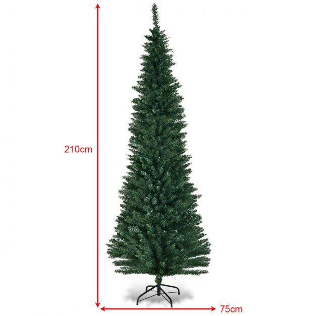 Coast Weihnachtsbaum Pencil Slim - 210 cm & 700 Spitzen - mit Metallständer und realistischen Zweigen - für drinnen und draußen - grünes PVC und Metall