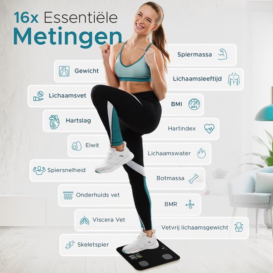 e.volve Waage Personenwaage Digital - 16 Messungen - Intelligente Waage mit Körperanalyse - Präzisionswaage - Waage - Digitale Waage - Inkl.