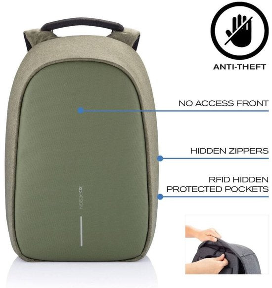 XD Design Bobby Hero Regular - Anti-Diebstahl-Rucksack 18 Liter - Grün