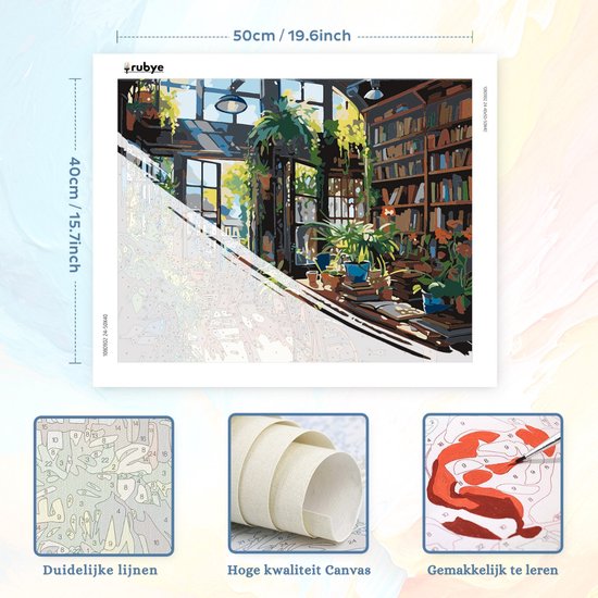 Rubye® Malen nach Zahlen Erwachsene - Bücherregal - Inklusive Pinsel - Leinwand Malerei Leinwand - Farbe nach Zahlen - 50x40cm