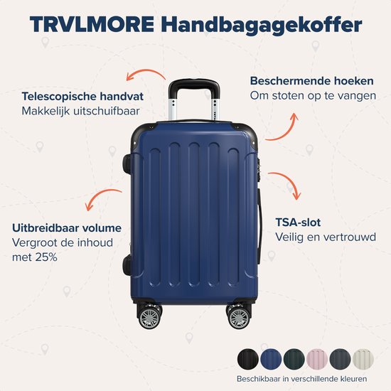TRVLMORE Handgepäck Koffer - 45L - TSA Zahlenschloss - Leichtgewicht - erweiterbar - Trolley - 54x36x22cm - Dunkelblau
