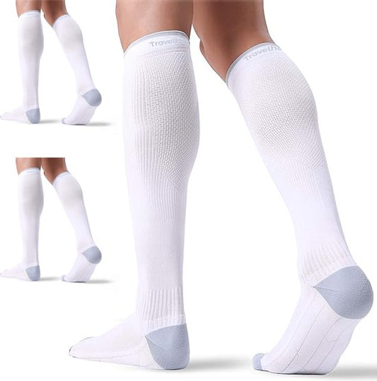 Travelhawk Compression Socks White - 3 Stück - Laufsocken - Premium Compression Socks - Laufsocken - Feuchtigkeitstransport - Skisocken - Verletzungen & Muskelkater vorbeugen - L/XL