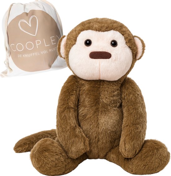 Coopley gewichtetes Plüschtier 2Kg - gewichtetes Plüschtier - Andy Monkey - gewichtetes Plüschtier - sensorisches Spielzeug - für Kinder und Erwachsene - braun - mit Segeltuch-Aufbewahrungsbeutel