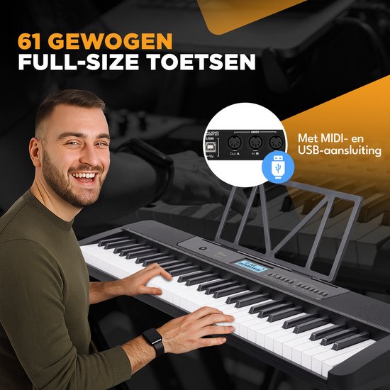 Finesse Keyboard Piano - Ständer & Zubehör - 61 Tasten - MIDI - Electric Piano - Kind
