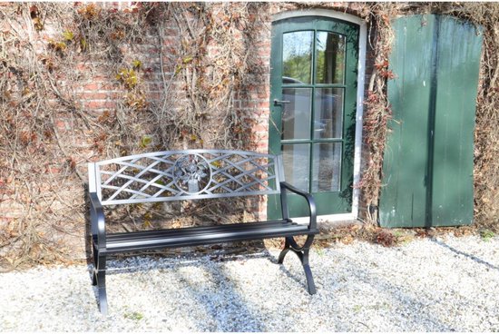 Lesli Living - Gartenbank - Außenbank - Gartenbank Stahl - Balkonbank - Außenbank wetterfest - Stahl - Extra stabil - Strapazierfähig - Oxford - 127 x 59,5 x 80 cm - Belastbarkeit: 180 kg - Schwarz