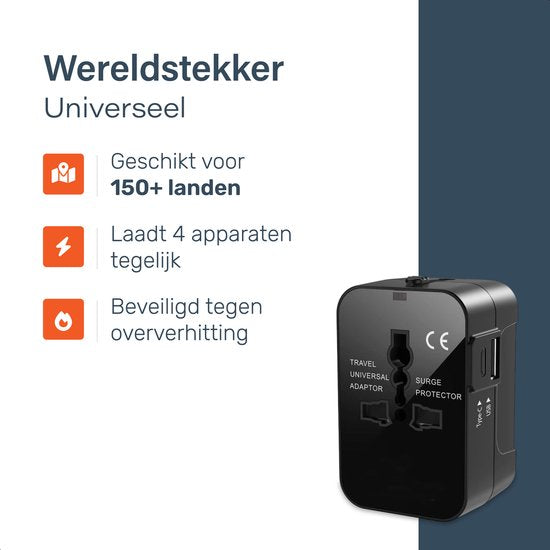 Universal World Plug 150+ Länder - International - Konvertierung - Reisestecker - Adapter - Für Amerika, Südamerika, England (UK), Asien, Europa, Afrika, Italien, Thailand, Curacao - 2x USB-C und 2x USB-A - Typ G, Leichtgewicht - Skoov