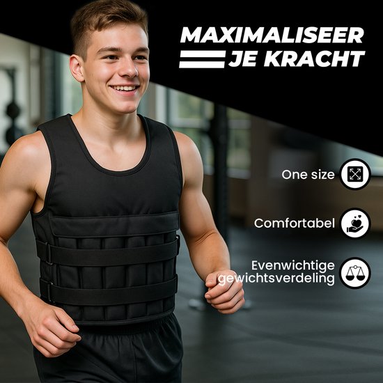 Fitby Adjustable Weight Vest 10KG - Gewichtsweste - Gewichtswesten - Gewichte - Krafttraining & Crossfit - Cardio - Geeignet ab Größe L - Schwarz