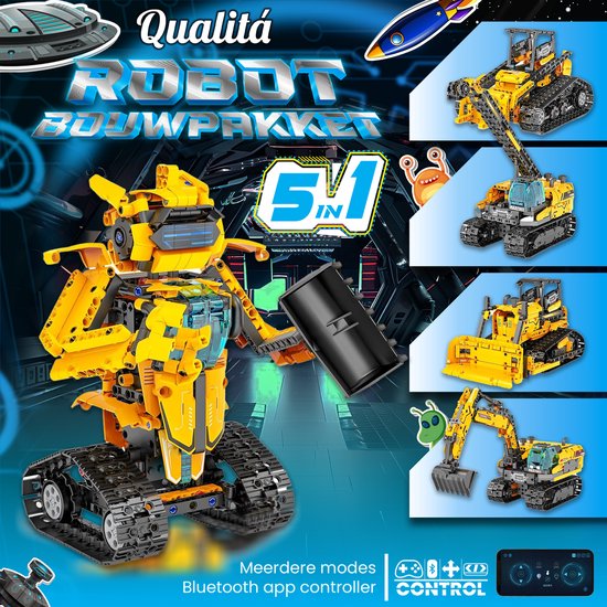 Qualitá® Roboterbaukasten 5 in 1 - Lernspielzeug - Roboterspielzeug - Roboterbaukasten - MINT-Spielzeug - Programmieren für Kinder - Interaktives Spielzeug - 736 Teile - 7-9 Jahre
