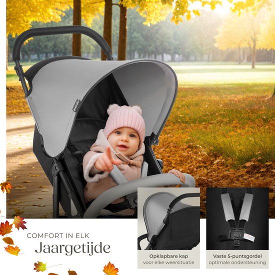 tectake® Buggy - Kinderwagen - faltbar, 5-Punkt-Gurt, verstellbare Rückenlehne und Beinauflage - mit Bremse, leichtgängige Räder - praktischer Ablagekorb - schwarz/grau