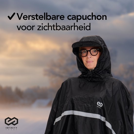 Infinity Goods Fietsponcho - Regenponcho - Dames & Heren - Waterdicht & Ademend - Reflecterend - Zwart
