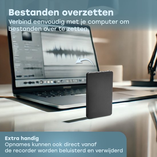 Audyn Voice Recorder - 200 Stunden Audioaufnahme - Fernabhörgerät - Diktiergerät - 360° HD-Aufnahmen - 16GB - Schwarz