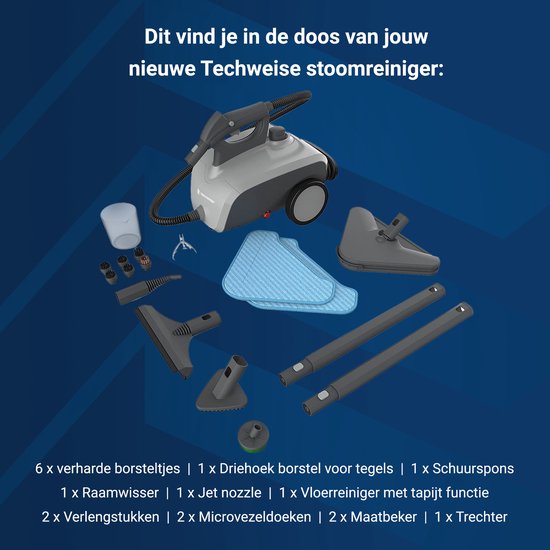 Techweise 16-in-1 Dampfreiniger - 45 Minuten Dampfen - 4 bar - Teppichreiniger - Reinigungsmaschine - Fleckenreiniger