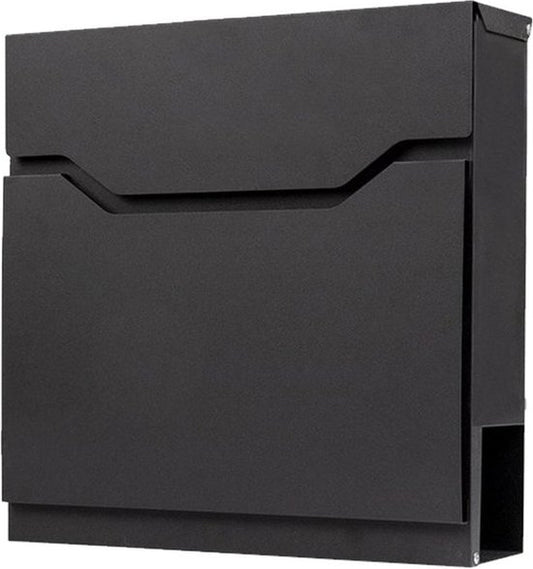 BRASQ Briefkasten Premium Schwarz - Wandbriefkasten - Inkl. Montagematerial & 2 Schlüssel - mit Zeitungsfach und Schloss - Edelstahl