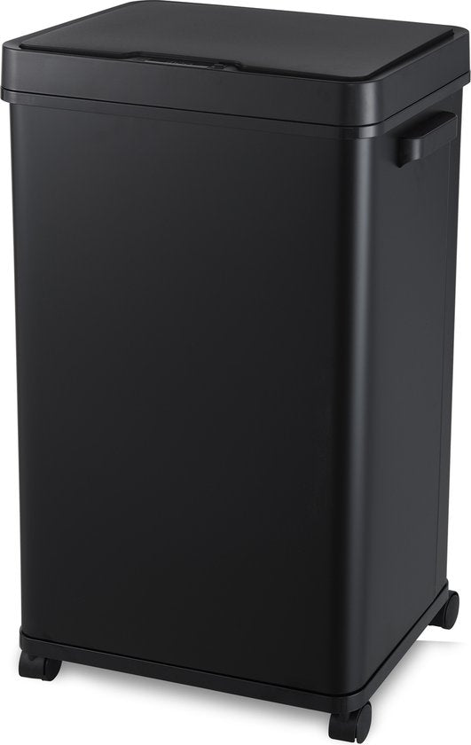 MOA Mülleimer mit Sensor - 68 Liter - Abfalleimer - Edelstahl und langlebiges ABS - Rutschfest - Geräuschloser Deckel - Schließverzögerung - Schwarz - SB03B