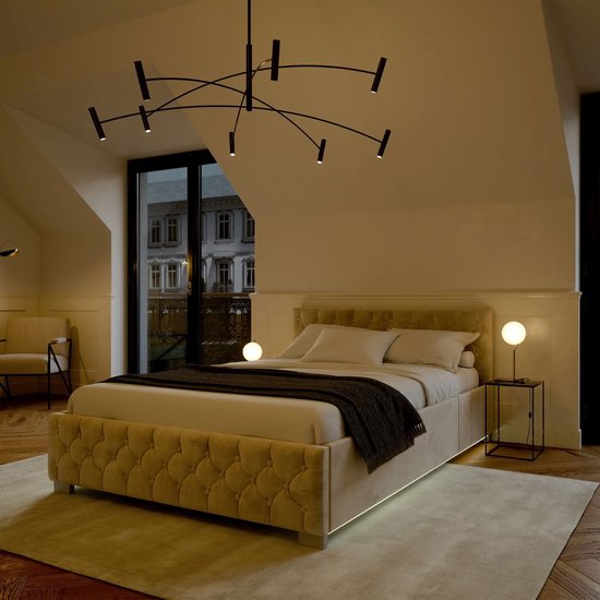 Polsterbett Nizza - 140 x 200 cm - Beige - LED-Beleuchtung & Bettschublade