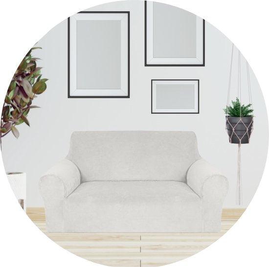 Hilvard - Sofabezug 2-Sitzer Sofas - (145 - 175 cm) - Elfenbein - Samt - Stretch - Sofaschoner - Möbelbezug - Gegen Beschädigungen und Flecken - Sitzbezug - Sitzbezug