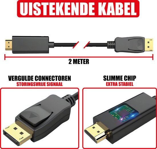 DisplayPort-zu-HDMI-Kabel – Unterstützt 1080p – DisplayPort-Stecker und HDMI-Stecker – 2 Meter – 4K bei 60 Hz – Full HD