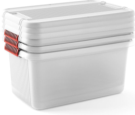 Kis K Latch Box L - Aufbewahrungsbox mit Deckel - 43L - 59x39x28 - Transparent/Orange Clips