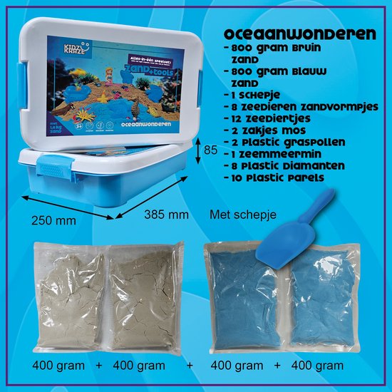 KidzKraze® Ocean Wonders Play Sand - 1,6 kg brauner und blauer klebriger Spielsand für drinnen - Inklusive Spiel- und Aufbewahrungskoffer - Sensorisches Spielzeug - Sandkasten-Starterset für Kinder - Das große Spielzeugbuch 2025
