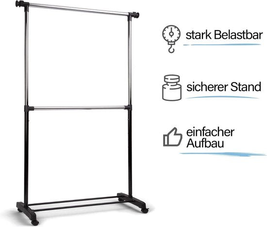 Heldentum Kleiderständer mit Rollen, Garderobenständer stabil und belastbar, Kleiderstange ausziehbar, Kleiderstange Kleiderständer, Garderobenstange