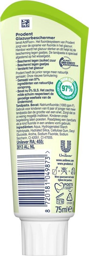 Prodent Zahnpasta mit Zahnschmelzschutz 75 ml – Kinder ab 6 Jahren – Kinderzahnpasta