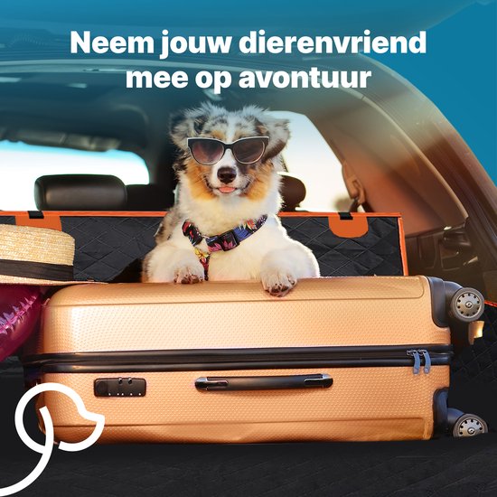 Jake und Jacky Hundedecke Auto Kofferraum - Autodecke Hund - Schutzhülle - Inklusive Aufbewahrungsbeutel & Autoriem - Schwarz/Orange