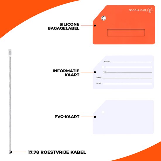 EverNeeds Gepäckanhänger - Silikon - Gepäckanhänger für Koffer - Gepäckanhänger - Orange - 5 Stück