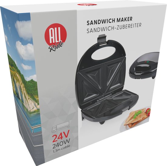 All Ride Sandwichmaker 24V - Toaster für unterwegs mit 24V-Stecker - Antihaftbeschichtung für einfache Reinigung - Kompakter Toaster für LKW - 240W