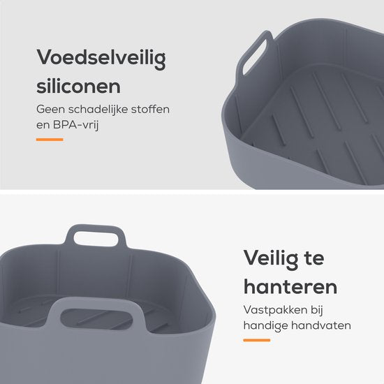 KitchenLove Airfryer Tabletts Silikon XL - 2 Stück - Quadratisch - Backpapier Alternative - Zubehör - BPA frei - 20CM