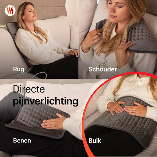 Seranova Elektrisches Wärmekissen für Rücken, Füße, Nacken, Schultern, Bauch - Heizkissen - Heizkissen - Waschmaschine - 60x30cm - Dunkelgrau
