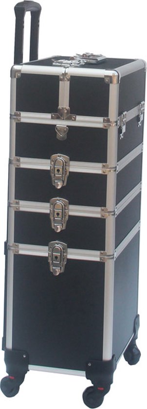 VDD - Schminkkoffer - Schminkkoffer - Schminkwagen - Friseurkoffer - Beautycase - Kosmetikkoffer - Mit Rädern - Schwarz - 26 x 35 x 70cm