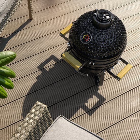 KitchenBrothers Kamado BBQ - 13 Zoll Holzkohlegrill - 27⌀ cm - Deluxe Set - Eiergrill mit Zubehör inklusive Abdeckung - Schwarz