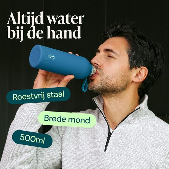 Castagnola Wasserflasche - Edelstahl-Trinkflasche 500 ML - Stahl-Thermosflasche - Trinkflaschen für Erwachsene - Doppelwandig - Hellblau