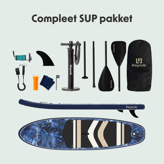 LifeGoods PaddlePro SUP Board - Aufblasbares Paddle Board - Komplettset - Max. 150KG - 320x81cm - Tropisch Blau