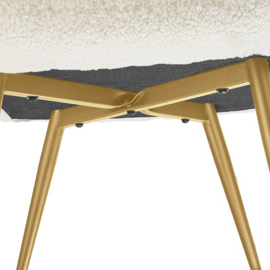 tectake Sessel im skandinavischen Stil - Mit Fußhocker - Teddy Chair Hygge - Sessel für Wohnzimmer, Schlafzimmer - Loungesessel - Goldfarbene Metallbeine - Belastbarkeit bis 150 kg - Creme