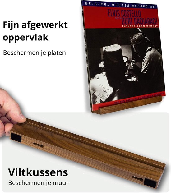 Wand-LP-Halter (3er-Pack) - Plattenhalter - Vinyl-Halterung für die Wand - LP-Regal - hochwertiges dunkles Eschenholz