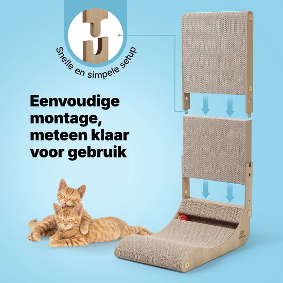Jake und Jacky Kratzpappe für Katzen mit Spielball - Kratzbaum Pappe - Kratzbrett - Kratzkorb - Kratzmöbel - Kratzmatte aus Pappe - Katzenkorb - Katzenbett - 60x26.4x40 cm